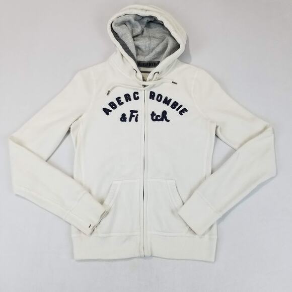 Y2K A&F Spell Out Zip Hoodie Medium White Vintage Campus Style - Picture 1 of 14